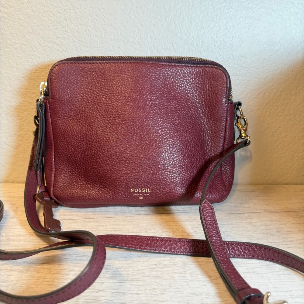 Authentic Fossil Maroon Leather Crossbody Bag